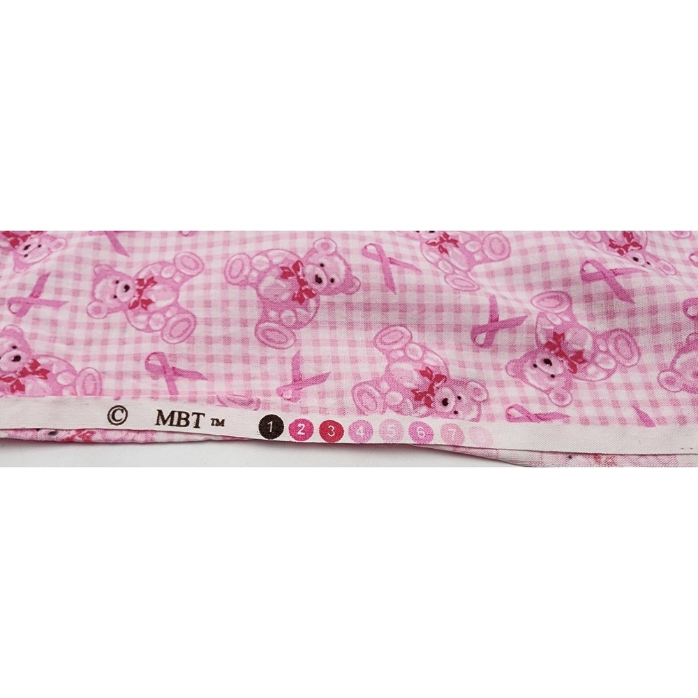 MBT Fabric Breast Cancer Awareness Teddy Bear 1 Yd Pink Gingham Cotton 42x36